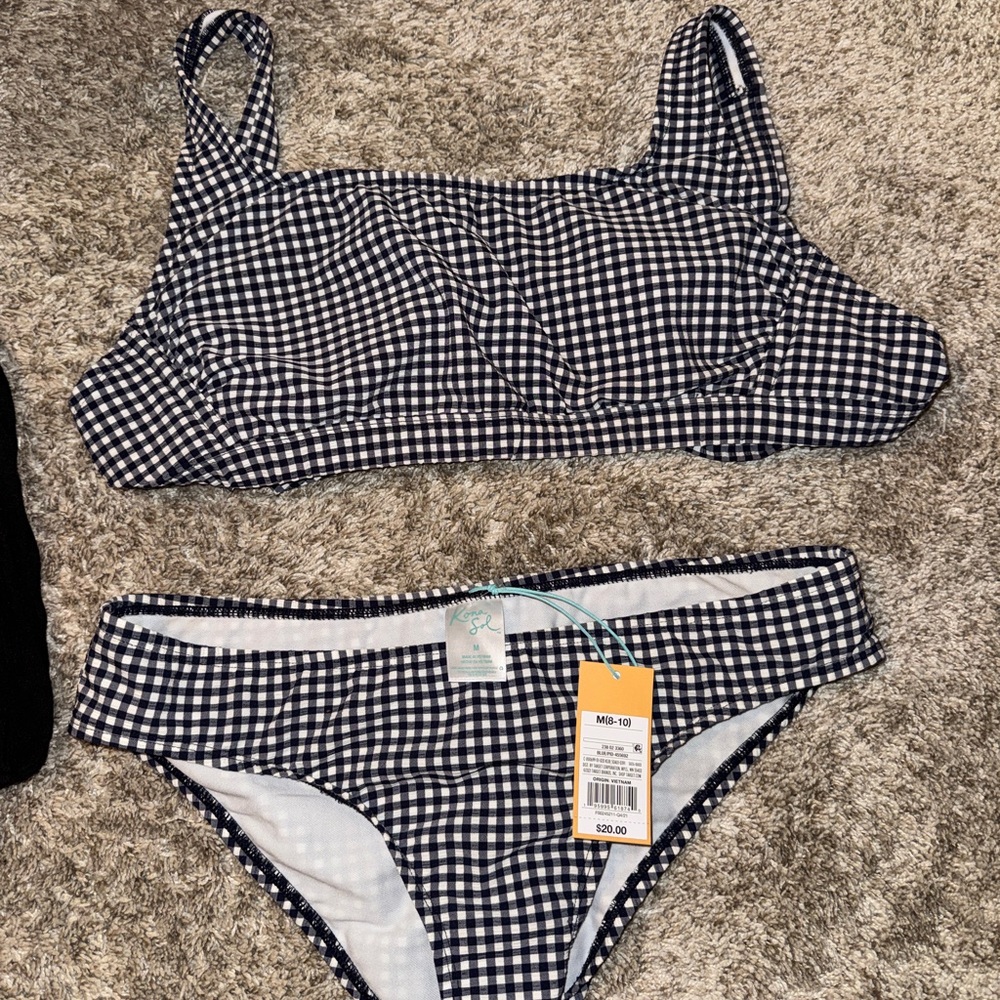 Gingham Two-Piece Bikini Set Sz M with coverup